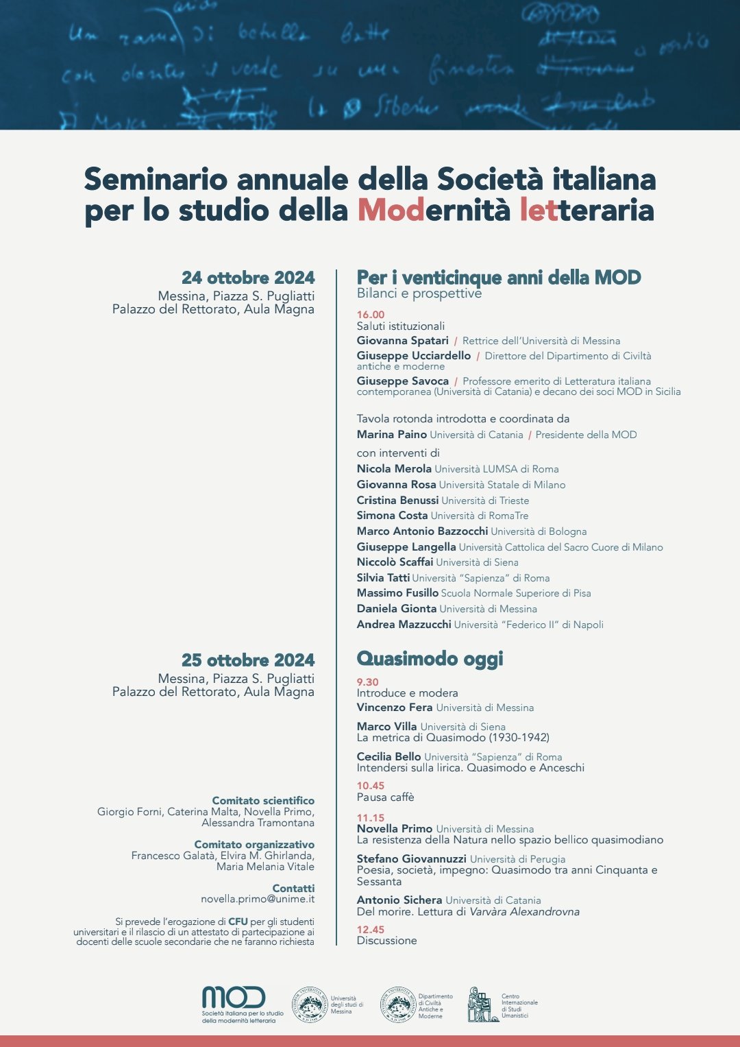 Seminario annuale della Società italiana per lo studio della Modernità letteraria &quot;Per i venticinque anni della MOD&quot;